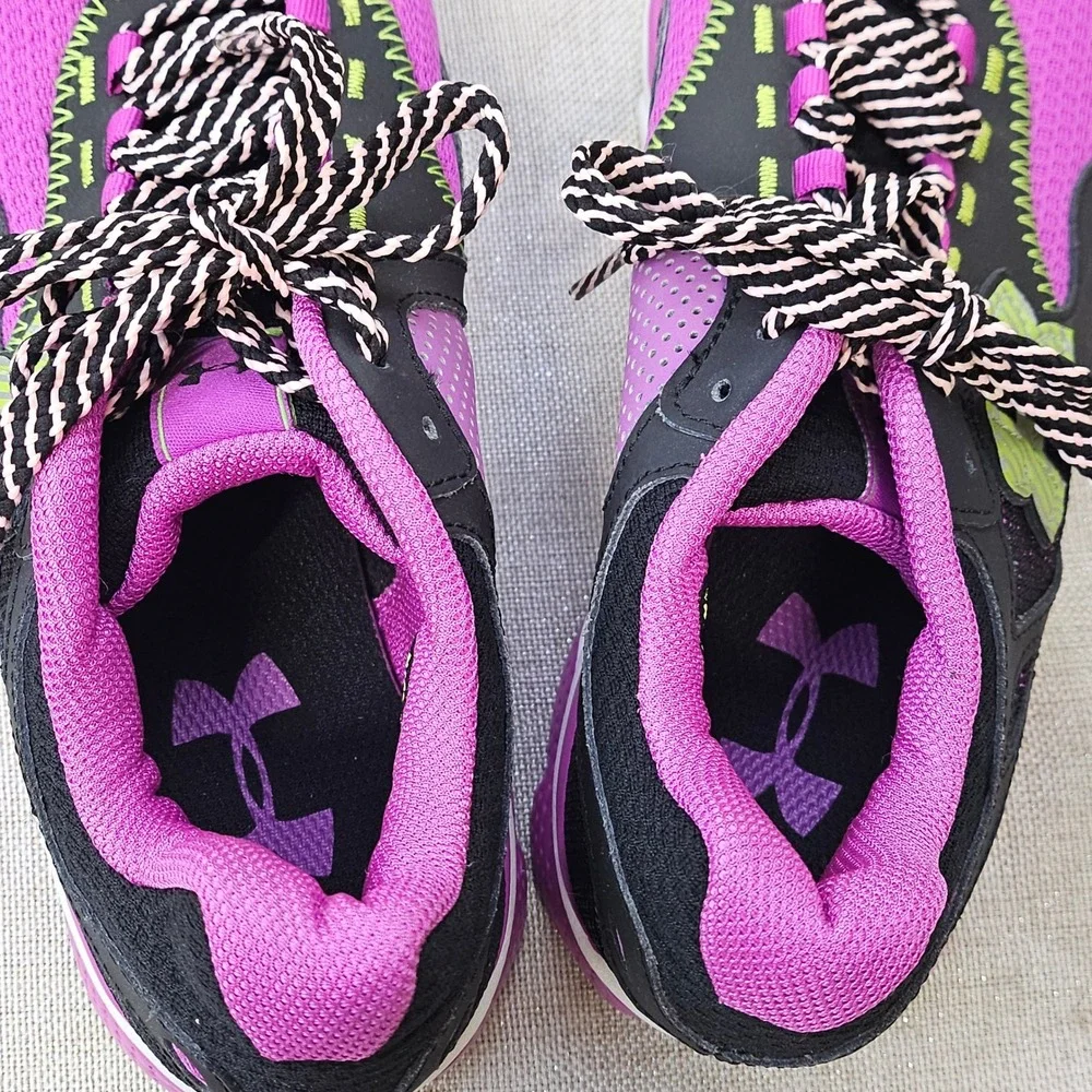Under Armour Micro G Running Shoes Youth 4.5Y Purple Black Neon Green‎ 1241824